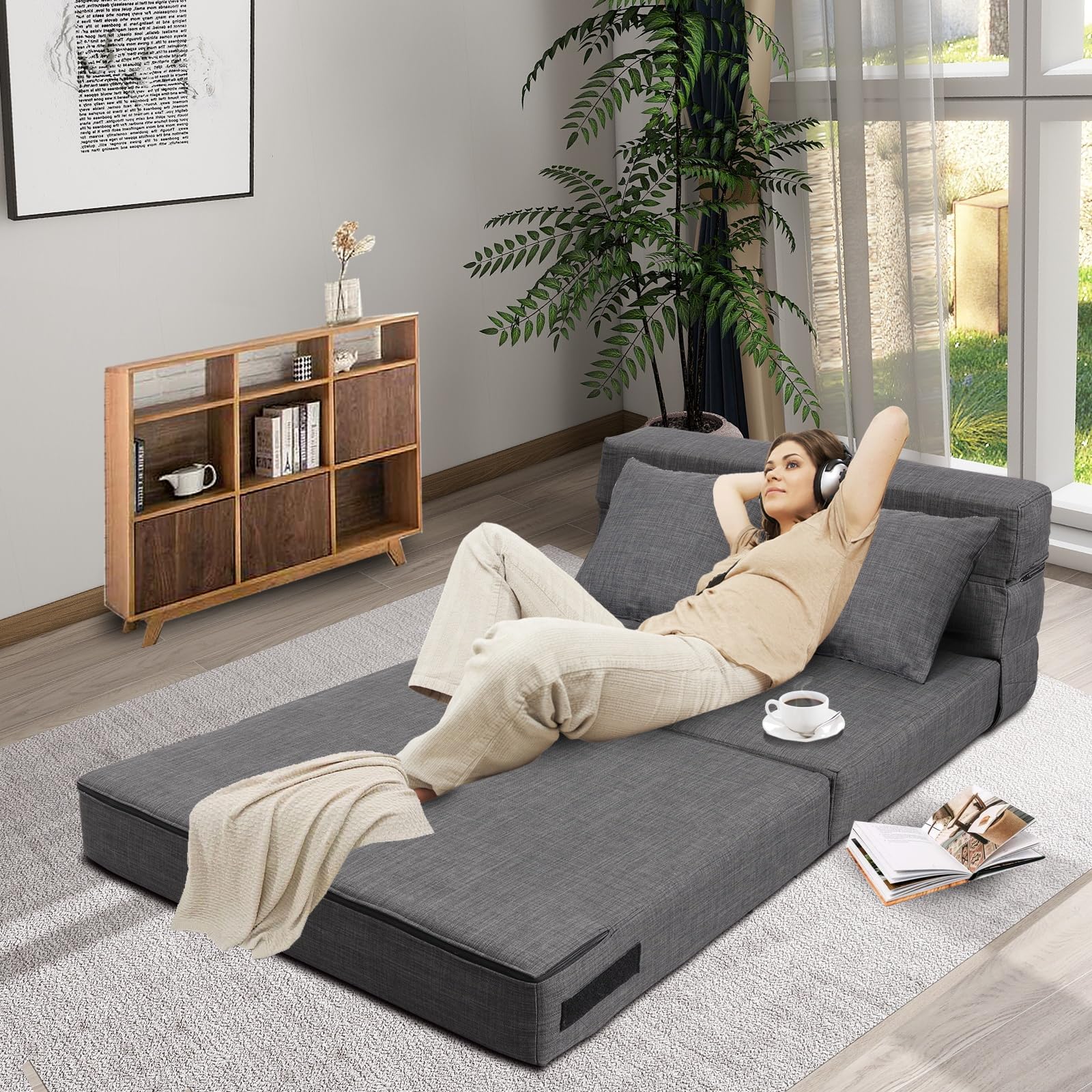 ANONER Double Sofa Bed 203 cm L × 152 cm W Guest Bed Foldable