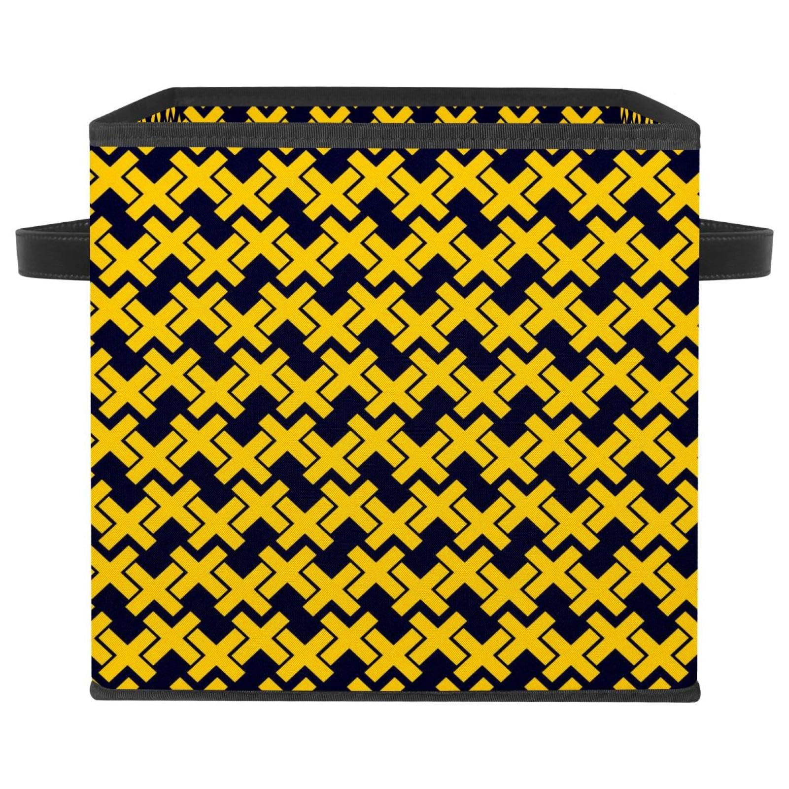 Boîte de rangement pliable cube noir et jaune géométrique en tissu pour placard de chambre