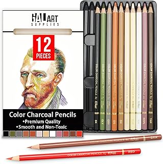 Galart Colorful Charcoal Pencils for Drawing Set- 12 Pieces Pre-Sharped Pastels Pencils and Chalk Pencils with organizer tray for Superior Shading, Seamless Blending, Vibrant Coloring
