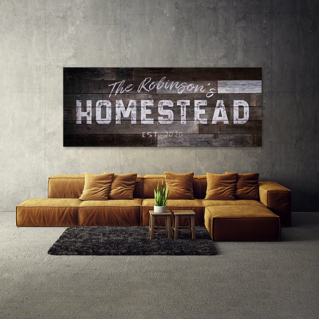 Cartel personalizado de madera más oscuro Homestead con nombre familiar, lienzo personalizado, arte de granja, porche, patio, apellido establecido, decoración del hogar, arte de pared, pintura XL 60