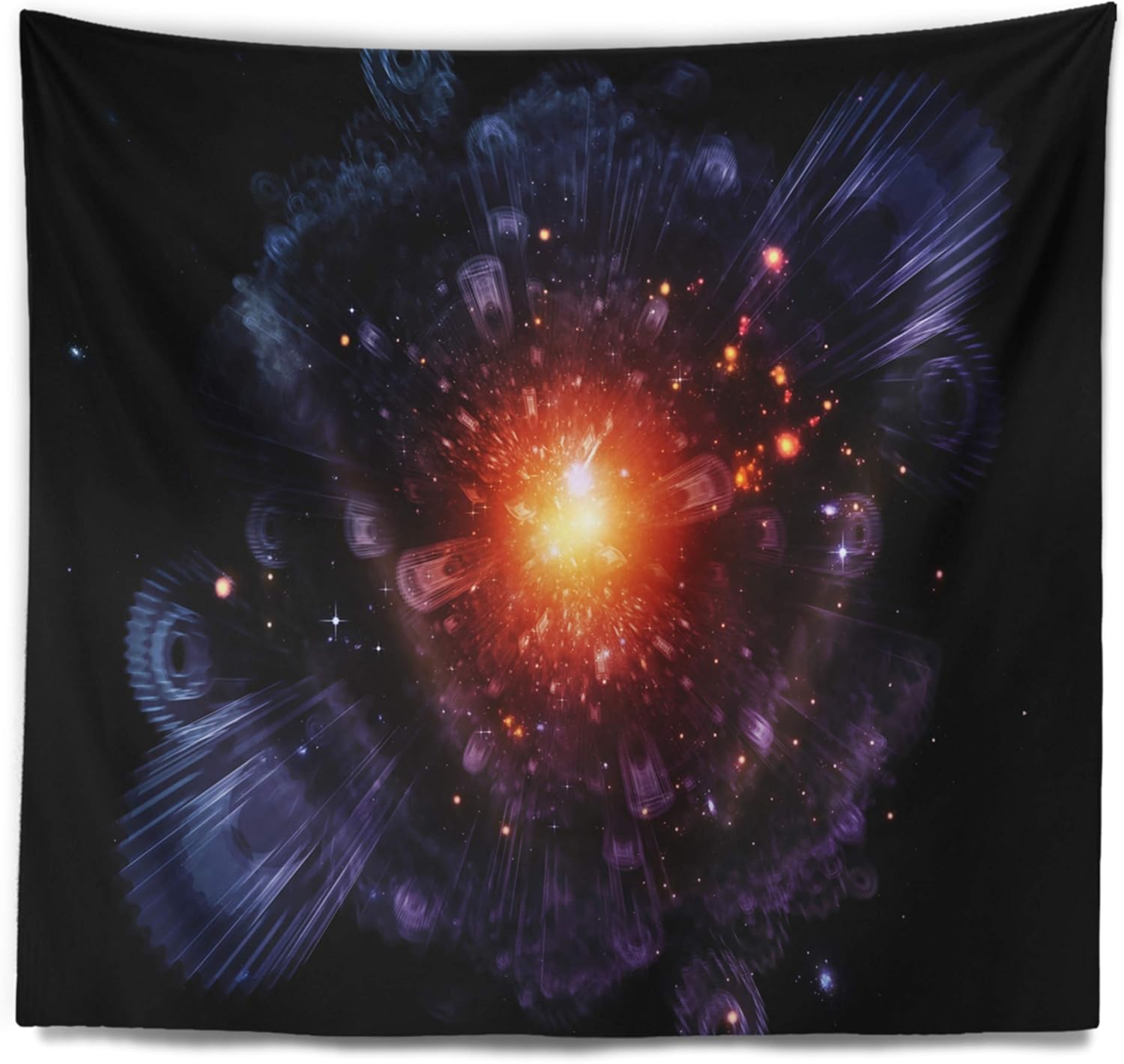 Designart Abstract Fractal Gears and Lights' Flowers Tapestry Work Blanket Décor Wall Art for Home and Office, Created On Lightweight Polyester Fabric x Large: 92 in. x 78 in