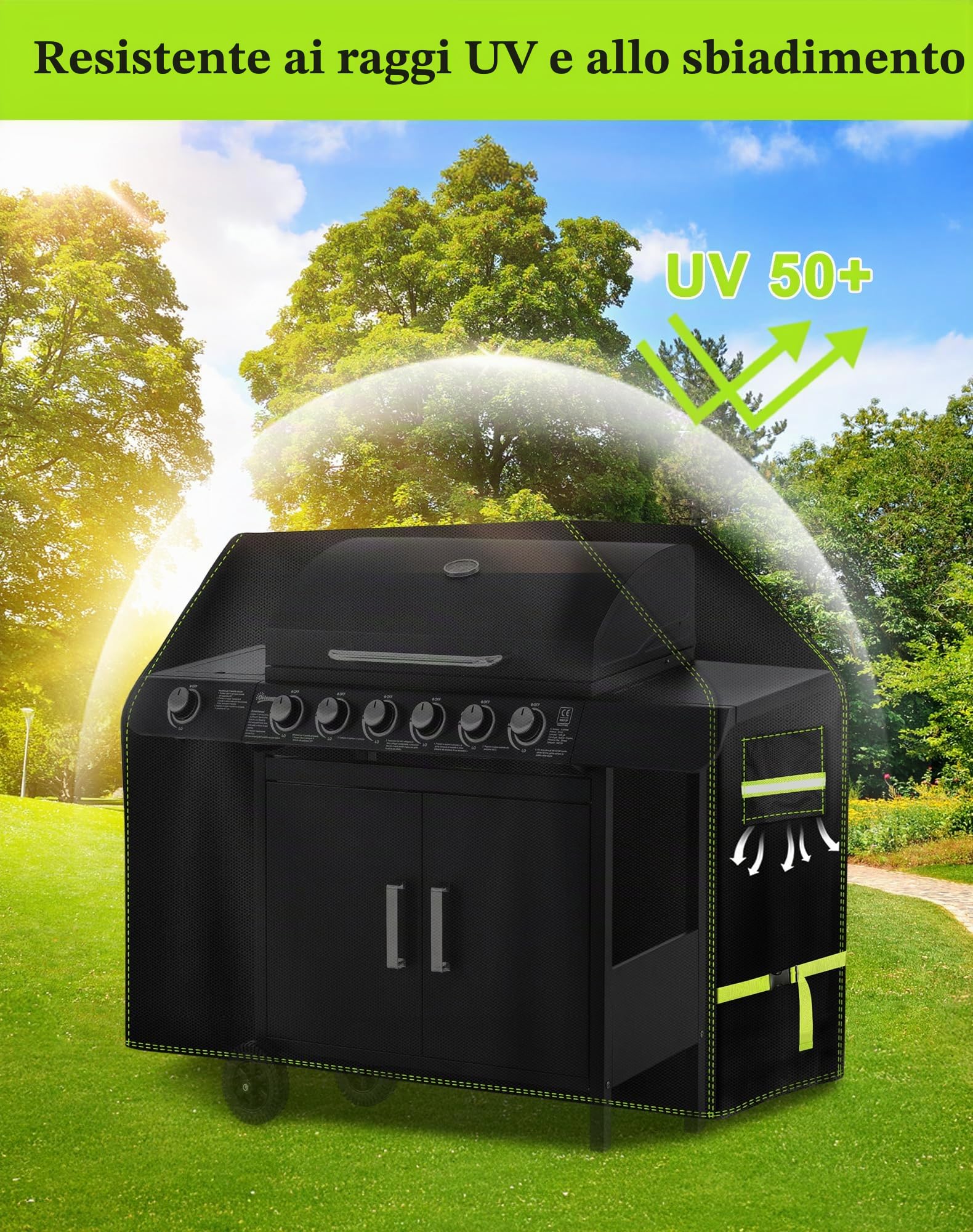 VDISRR Copertura Barbecue da Esterno, Tessuto Oxford 600D Resistente Telo Impermeabile 117 x 66 x 117 cm Copri Barbecue da Esterno per BBQ Grill Antivento UV Polvere Neve