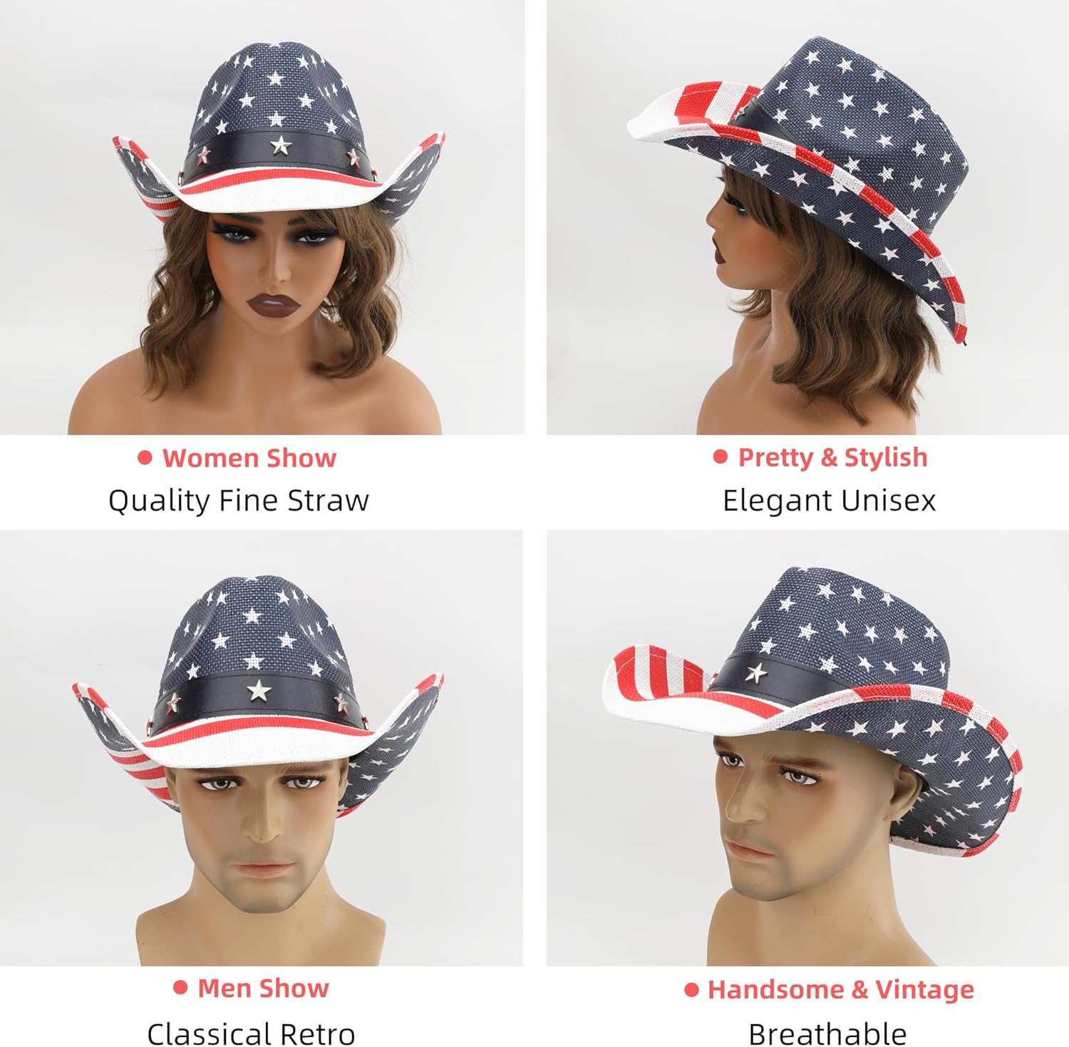 Unisex American Flag Cowboy Hat USA Falg Patriotic 4th of July Parade Western Cowgirl Hat - Image 6