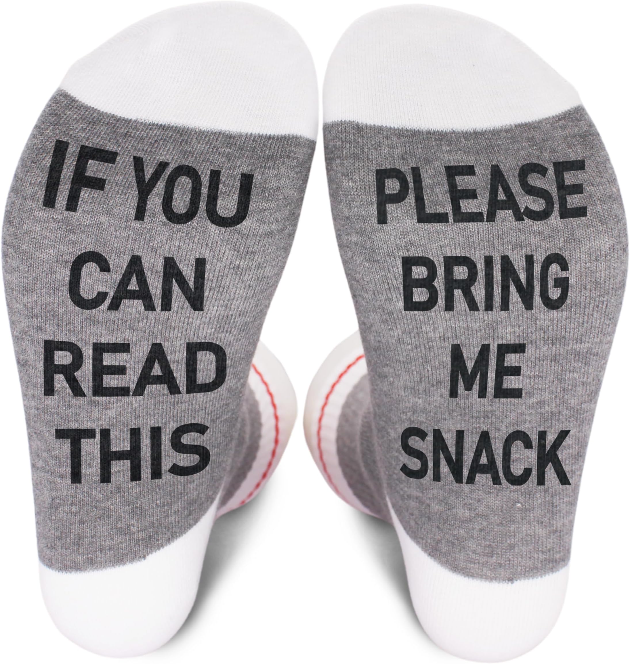 Funny Socks - If You Can Read This Bring Me Food - Novelty Gifts for Women & Men - Red & White Striped Socks