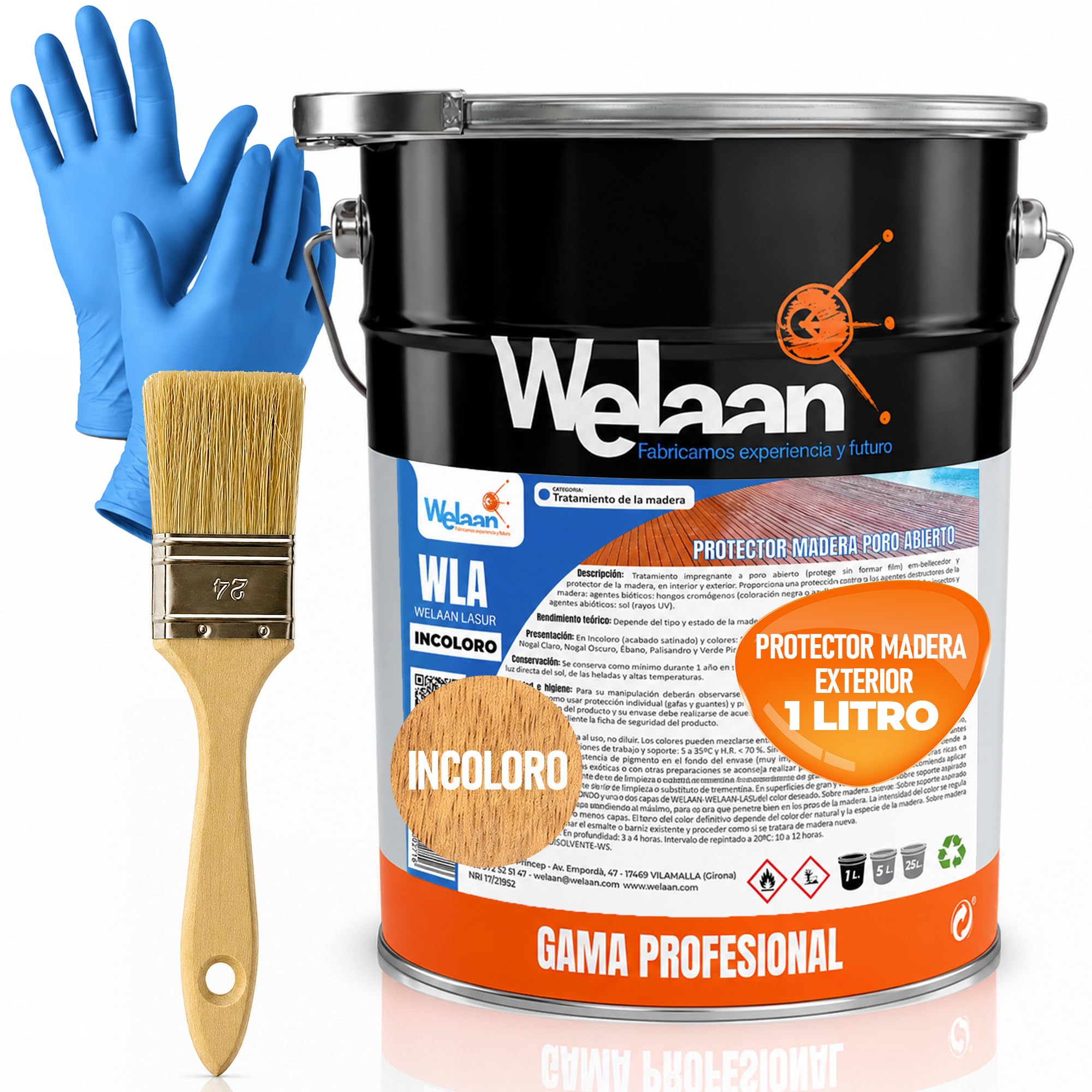 Lasur Protector Madera Exterior - Lasur Barniz Madera Exterior a Poro Abierto,Tarimas, Puertas, Vallas y Muebles - Barniz Madera Exterior Impermeabilizante, Resistente UV y Humedad (Incoloro, 1L)