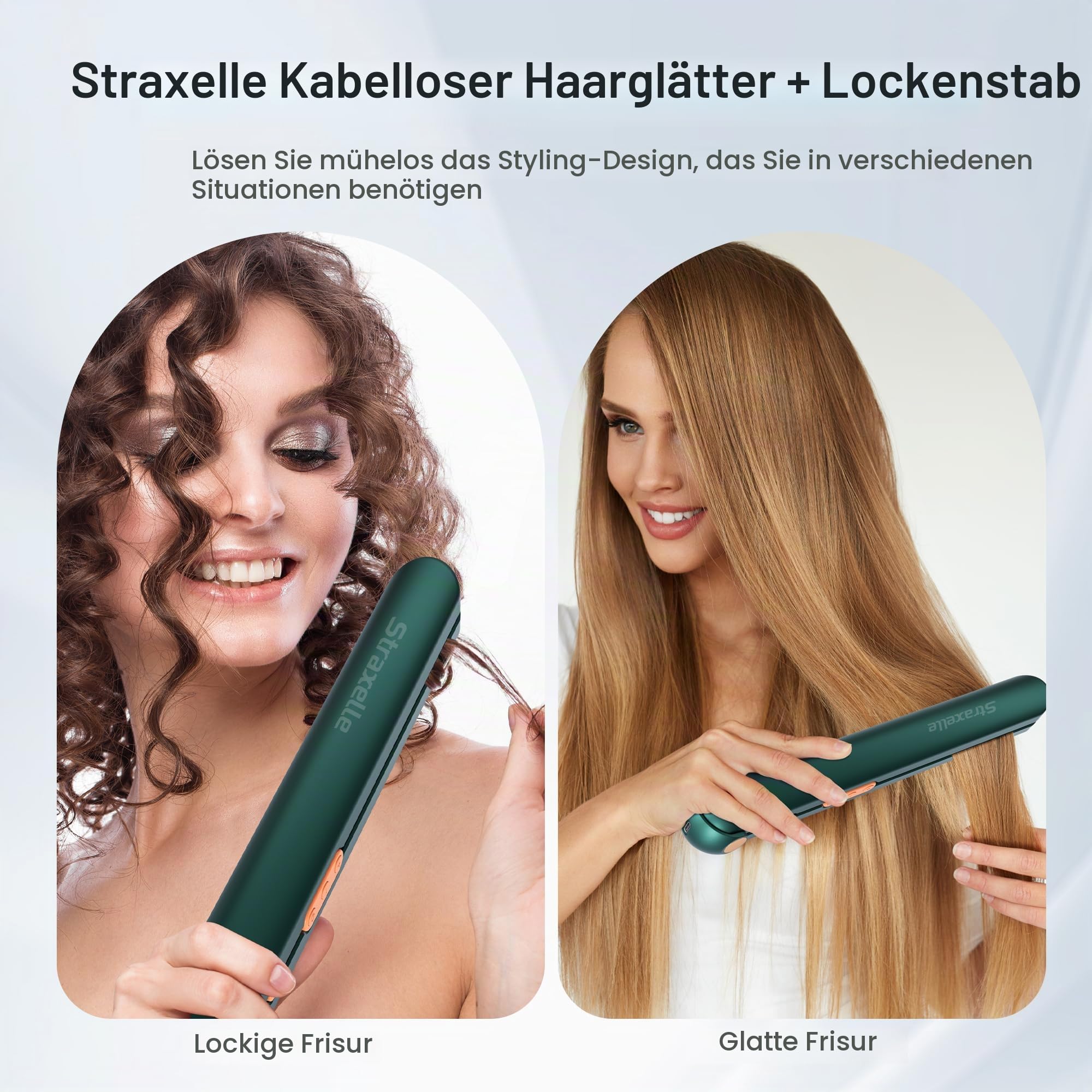 2 in 1 Glätteisen Locken und Glätten, 160°C-220°C Reise Glätteisen Kabellos 10000mAh Akku Haarglätter Tragbares mit LED Anzeige, 4 Einstellbare Temperaturen Haarglätter für Frauen Männer (Dunkelgrün)