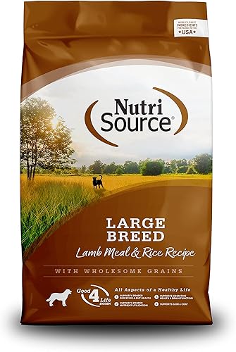 NutriSource Alimento para perros adultos, hecho con harina de cordero y arroz, raza grande, con granos saludables, 30 libras, alimento seco para