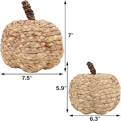 Miniatura 3 de winemana Paquete de 2 calabazas decorativas para decoración de otoño de Acción de Gracias para el hogar, figuras de espadaña tejidas para granja,
