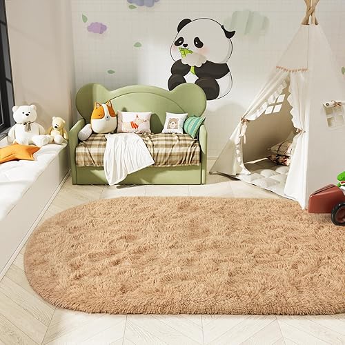 Miniatura 95 de LOCHAS Alfombra esponjosa para dormitorio, 2.6 x 5.3 pies, alfombra lanuda para dormitorio, mesita de noche, alfombra ovalada suave para sala