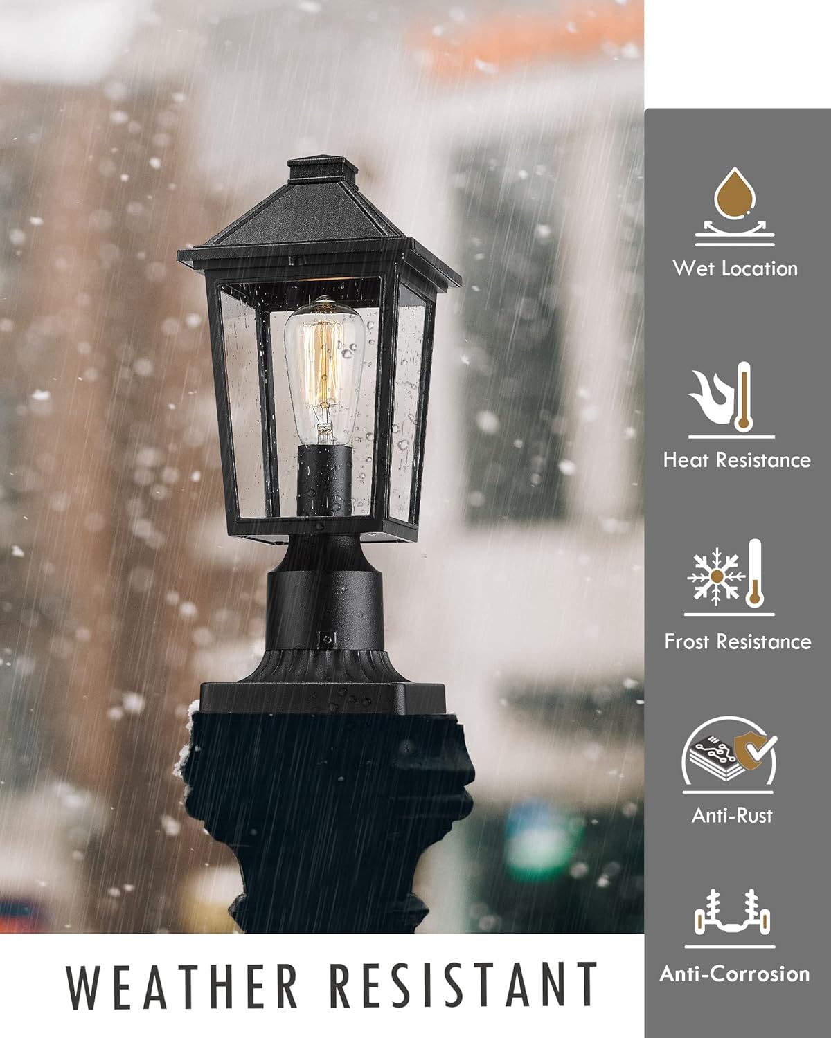 HWH INVESTMENT Outdoor Post Light Fixtures Exterior Pillar Lantern with Seeded Glass Shade, Modern Post Lamp for Outside, Matte Black Finish, 5HX64P BK
