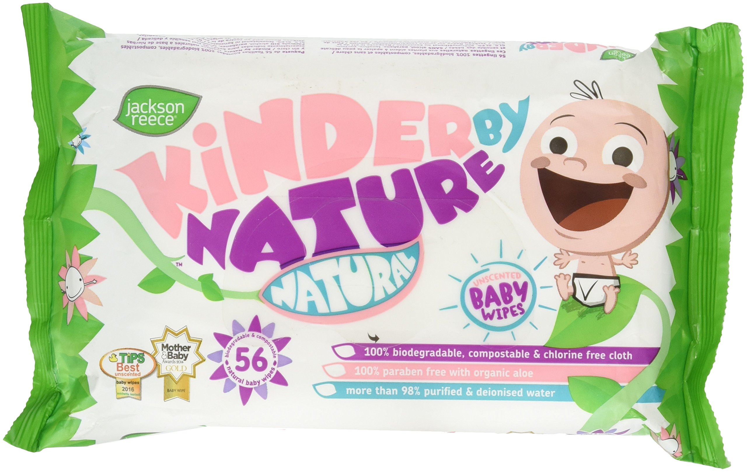 Jackson Reece Kinder by Nature Unscented Baby Wipes, 56 wipes