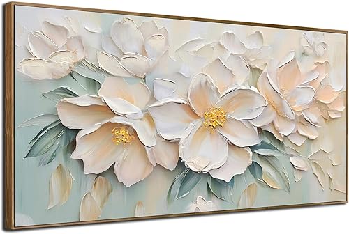 Miniatura 2 de Anolyfi Lienzo texturizado enmarcado botánico para sala de estar, pintura estética moderna de flores de salvia, arte de pared grande enmarcado para