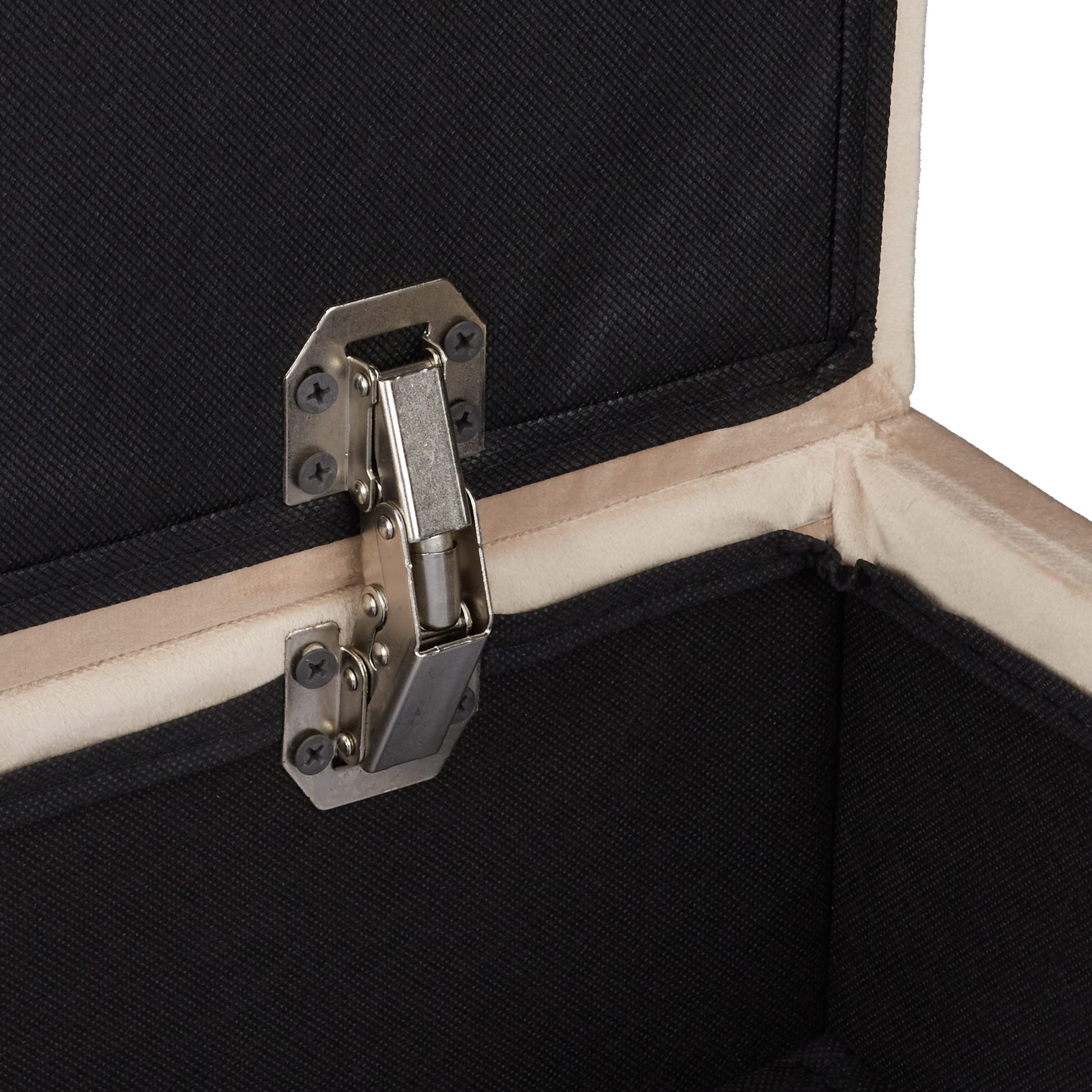 Relaxdays Sgabello Poggiapiedi, Velluto, Gambe in Legno di Eucalipto, Pouf Imbottito, Scomparto, HLP 40x40x40 cm, Crema