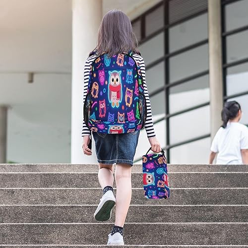 Miniatura 6 de Neon Owl Colorful Dark Blue Book Bags Para Niños Con Bolsa De Almuerzo Mochila Escolar Niños Con Lonchera 9-10 años mochilas y loncheras escolares