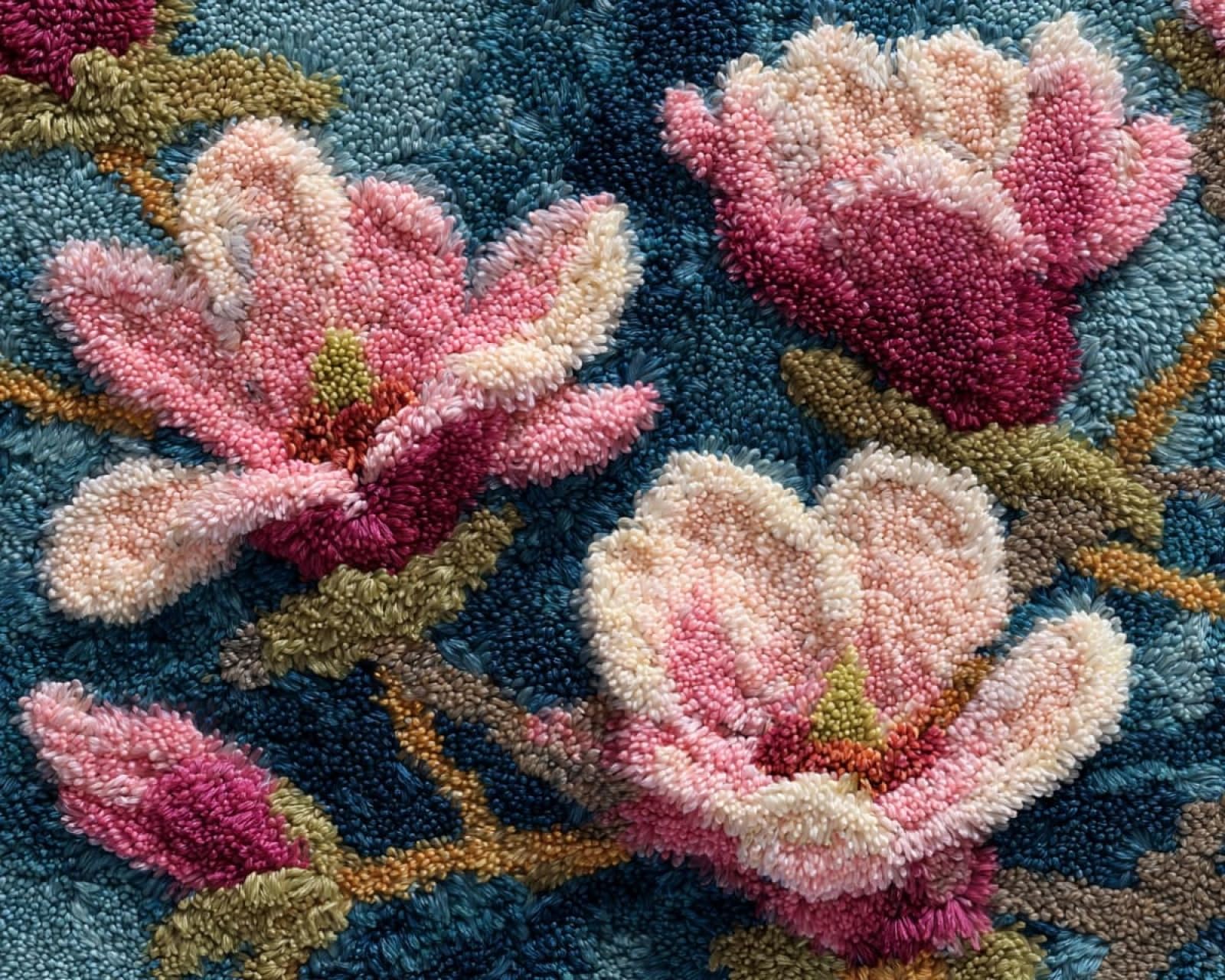 Wallphantom Latch Hook Kits Rugs,Magnolia,Handmade Self Knotting Set,Tapestry Kits for Adults,Cushion Latch Hook Rug Pre-Printed Pattern Craft for Adults,80x115cm