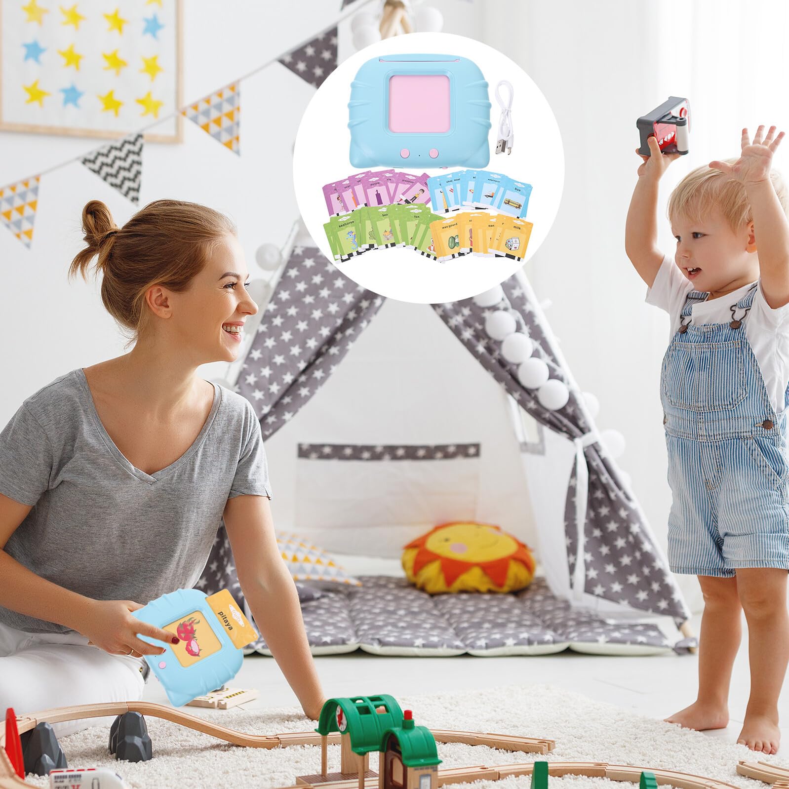 SUPVOX Giocattolo Educativo per Bambini 2 Anni Set Schede Parlanti Macchina Apprendimento Flashcard Parlanti Supporta Istruzione Interattiva Sviluppo Capacità Cognitive