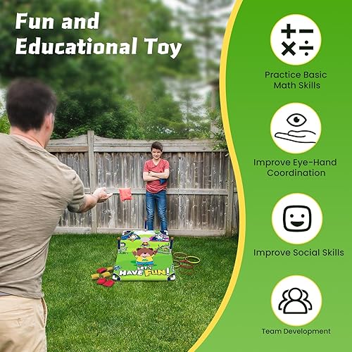 Miniatura 6 de Juego de lanzamiento de bolsas de frijoles 2 en 1, juego de lanzamiento de anillosCornhole con bolsas, divertidos juegos al aire libre para niños