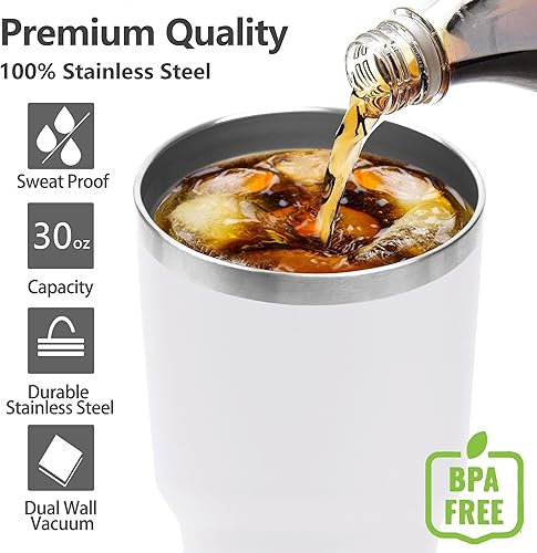 Miniatura 3 de Vaso térmico de acero inoxidable de 30onzas, taza de viaje con tapa abatible para popote, con cepillo de limpieza, con aislamiento al vacío de doble
