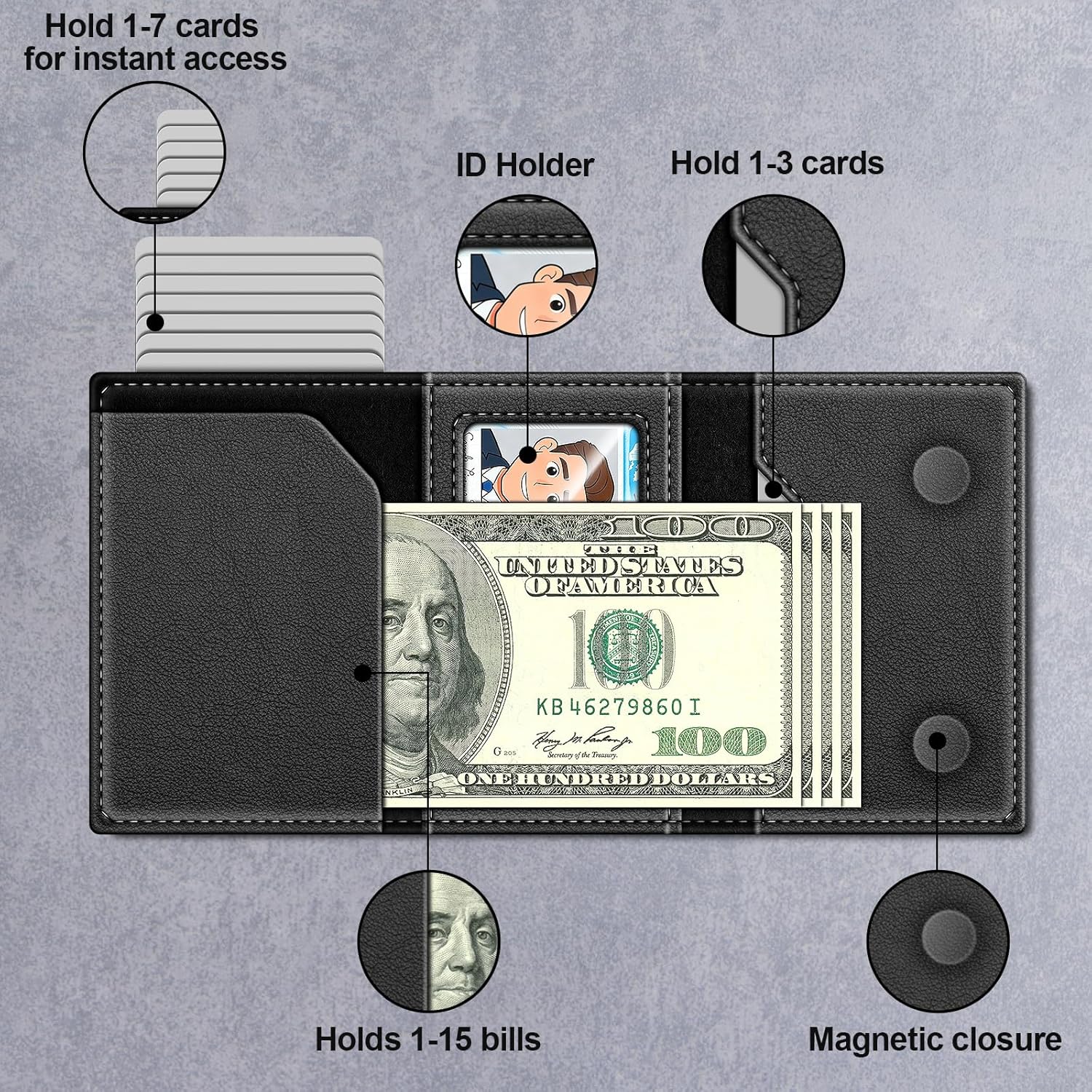 AirTag Wallet for Men, Leather Minimalist Wallet with AirTag Holder, Slim Front Pocket Wallet RFID Blocking, Pop-Up Card Case & ID Window - Image 5