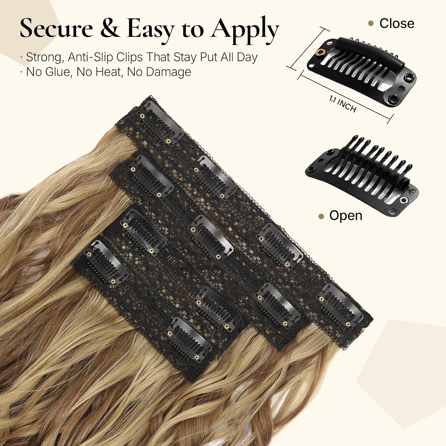 LEEONS Curly Clip in Hair Extensions, 4PCS 16 inch Curly/Wavy Hair Extensions Clip ins - Lace Weft Soft Natural Hairpieces for Women (Brown Beige with Golden Brown Highlights) - Image 4