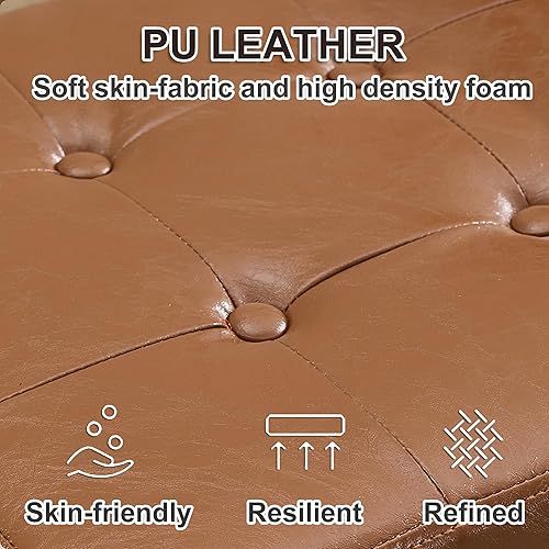 Miniatura 29 de UEV Juego de 3 mesas de café otomanas, juego de mesa de madera para sala de estar, incluye 2 mesas auxiliares tapizadas, mesita de noche, patas de