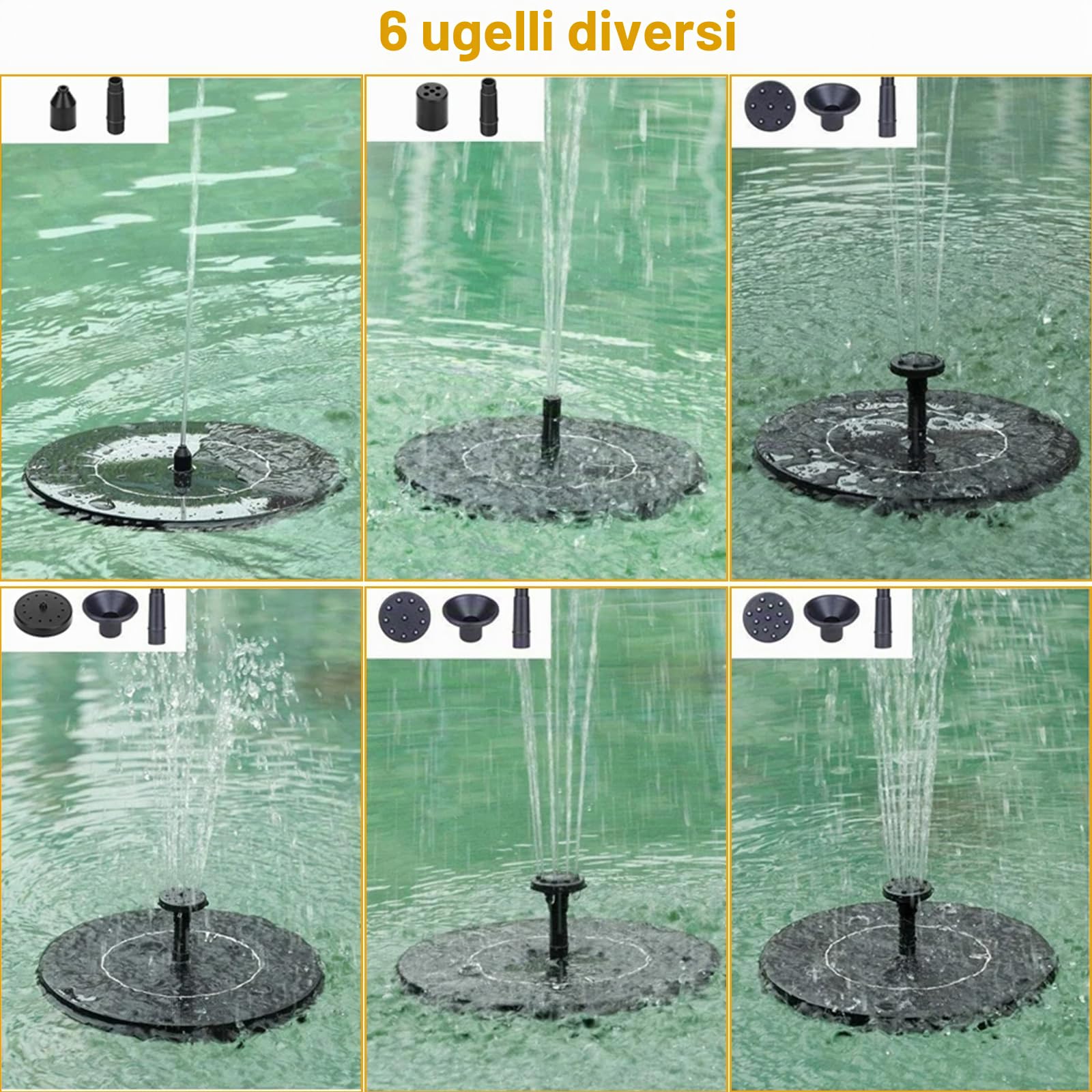 Fontana Solare con Luci Colorate, Nuovo 3W Fontana da Giardino Esterno con 1500mAh Batteria,Solare Fontana Pompa ad Acqua con 8 Ugelli per Bagno per Uccelli, Laghetto, Acquario