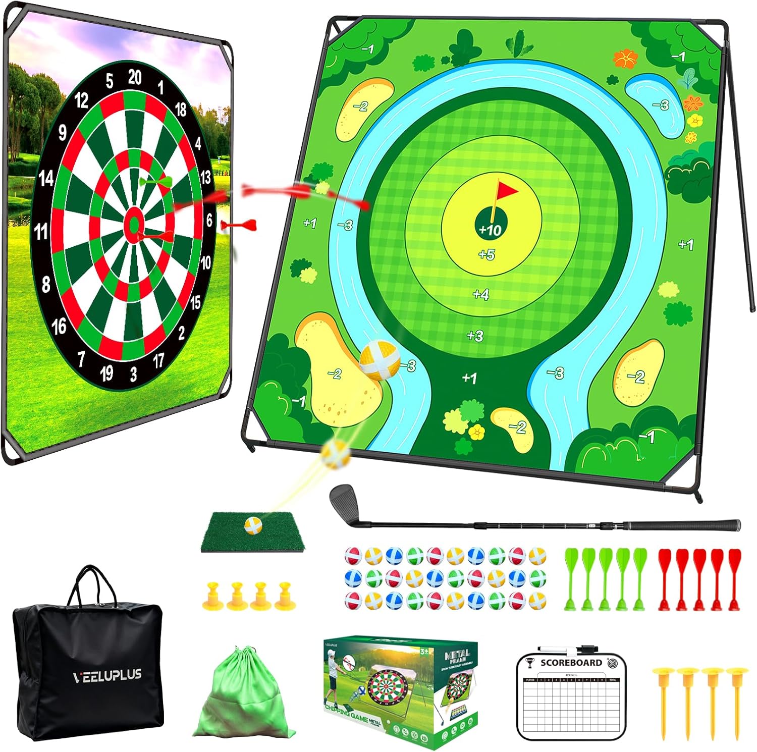 70" x70''Battle Golf Chipping Game, Double-Sided Sticky Golf Battle Mat with 30 Sticky Balls and 10 Darts for Adults Dads and Junior Golfers - Indoor and Outdoor