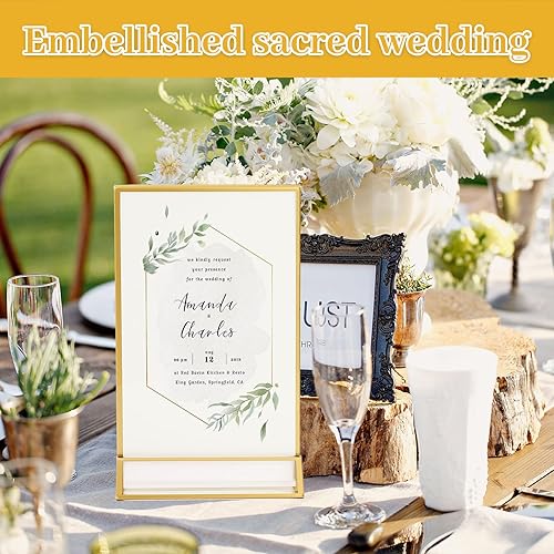 Miniatura 6 de Jeffbaubl Paquete de 12 soportes acrílicos para letreros dorados, marco transparente de doble cara de 4 x 6 pulgadas, soporte vertical de marco