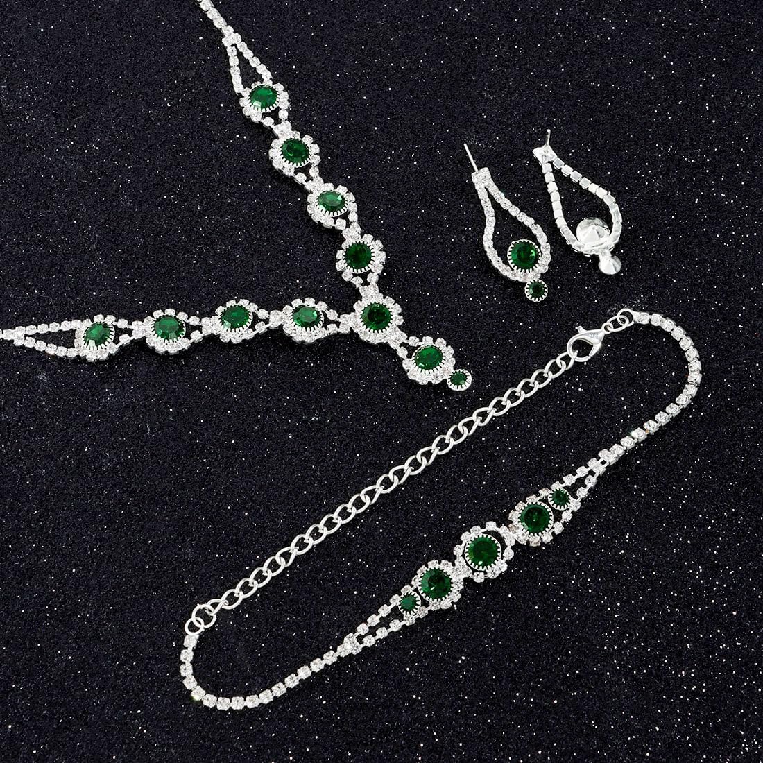 Crystal Jewelry Set for Wedding Prom Party Bridal Crystal Necklace Earrings Bracelet Set Bridal Wedding Elegant Floral Jewelry Set for Women/Brides/Bridesmaids ﻿ - Image 8