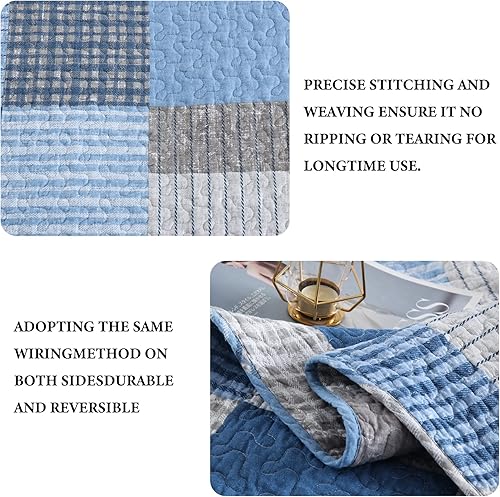 Vista 28 de Y-PLWOMEN Juego de edredón tamaño King, 100% algodón, colcha de retazos blancos con rayo de luna verde, colcha ligera, reversible, suave