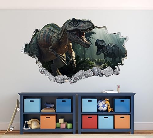 Miniatura 2 de Calcomanías de pared de dinosaurio roto 3D decoración de pared de dinosaurios para niños, decoración de habitación de niños, calcomanías de pared
