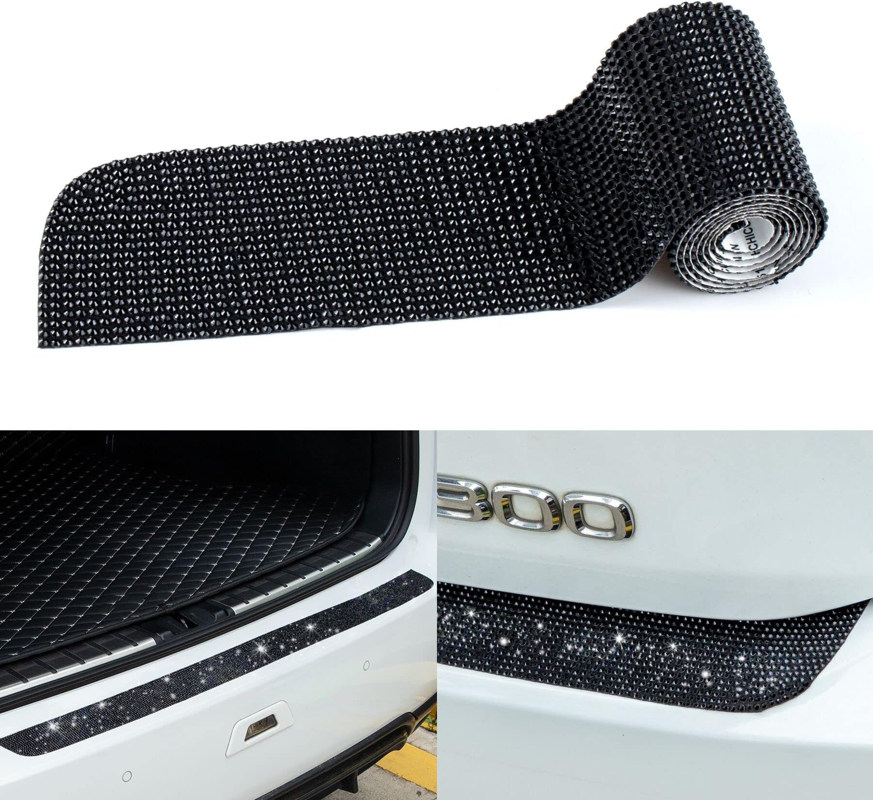 SINGARO Bling Car Rear Bumper Protector, 35.4inchX2.75inch Car/SUV Universal Scratch Resistant Trunk Protection, Shiny Crystal Car Exterior Accessories Gifts for Women (Black)