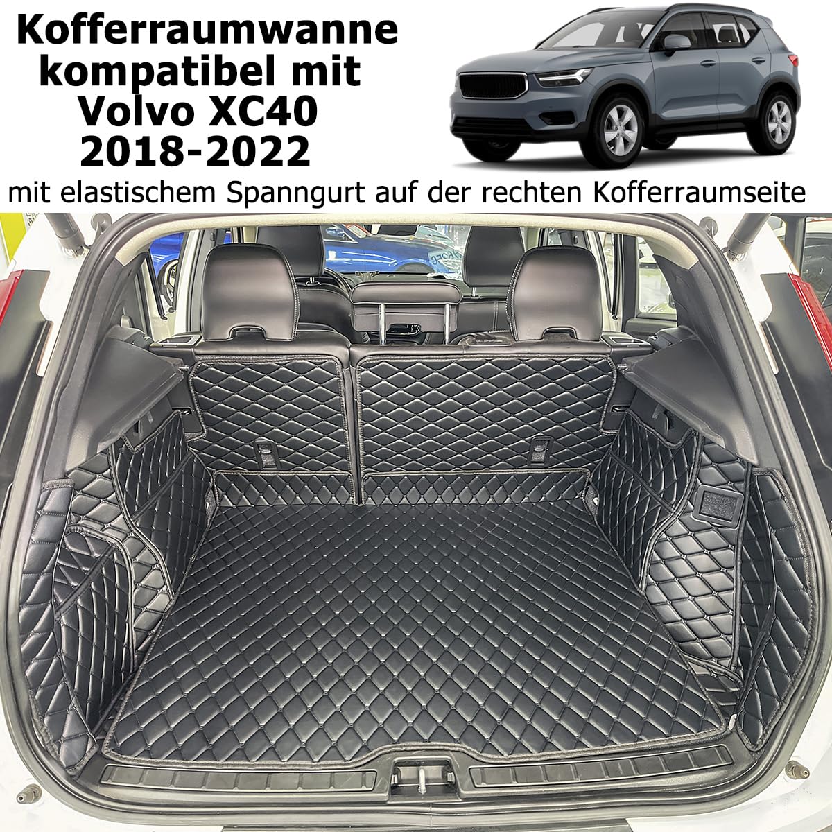 Vasca per bagagliaio per Volvo XC40 2018–2022 (con cinghia elastica sul lato destro del bagagliaio) Protezione bagagliaio su misura