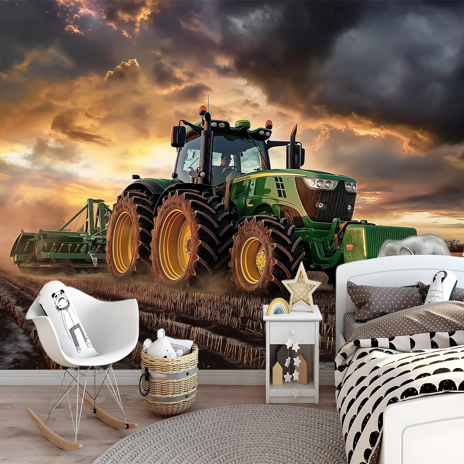 Fototapete Traktor Landwirtschaft 350x256 cm Tapete 3D Vlies Wanddeko Wallpaper Wandtapete Dekoration Study Zimmer Wohnzimmer Restaurant Cafe