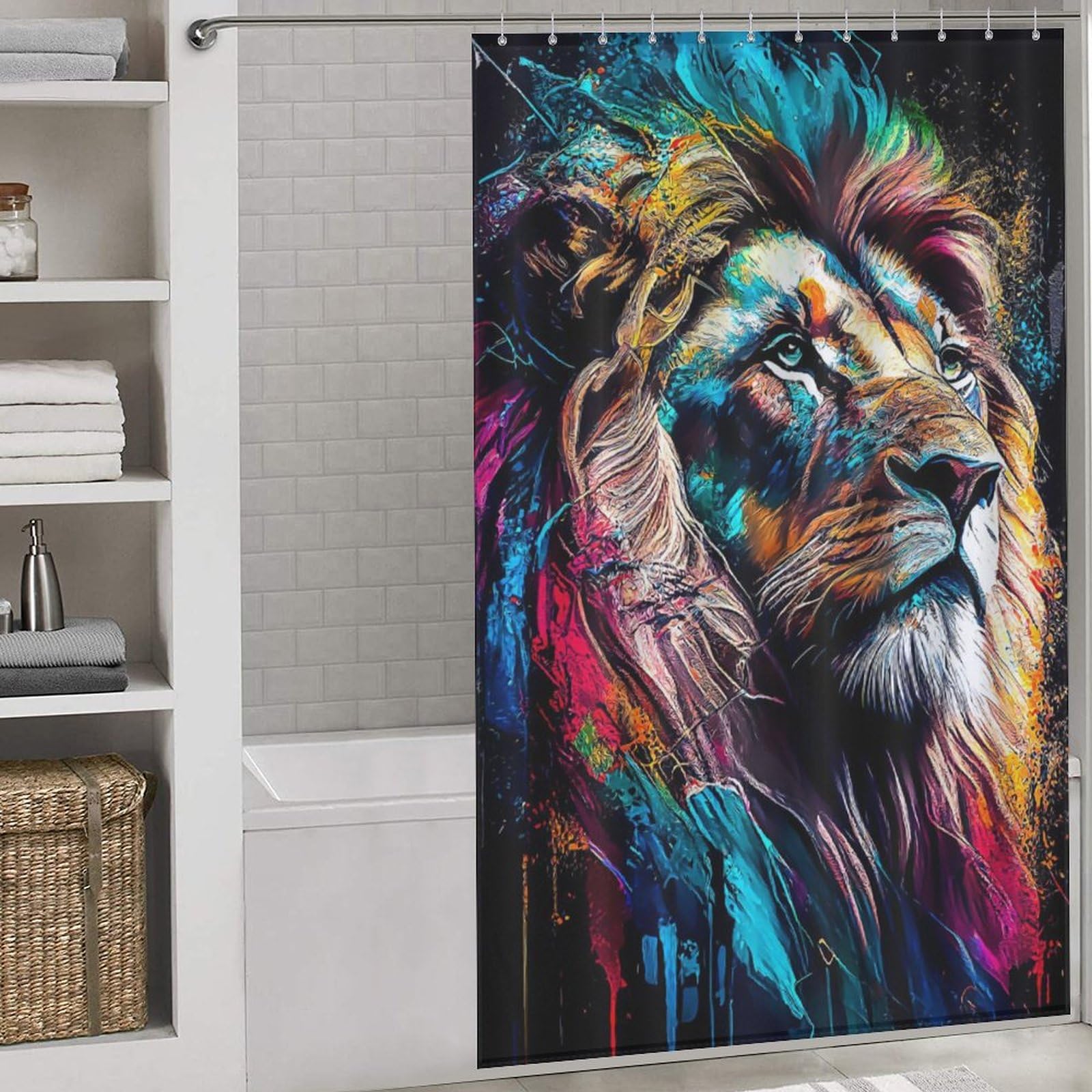 Rideau de douche lion en tissu polyester lavable de qualité supérieure