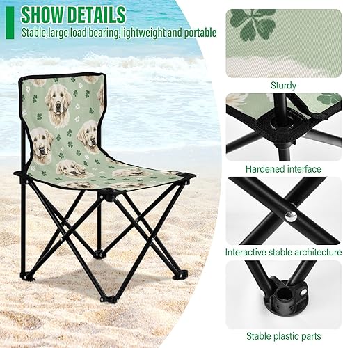 Miniatura 5 de KLL Lindos perros tréboles verdes plegables sillas plegables ultraligeras portátil mochila silla de transporte incluida silla de viaje para pesca en
