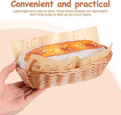 Miniatura 6 de GANAZONO 10 cestas de pan tejidas para servir cestas de almacenamiento de plástico ligeras, material transpirable para conservación de alimentos