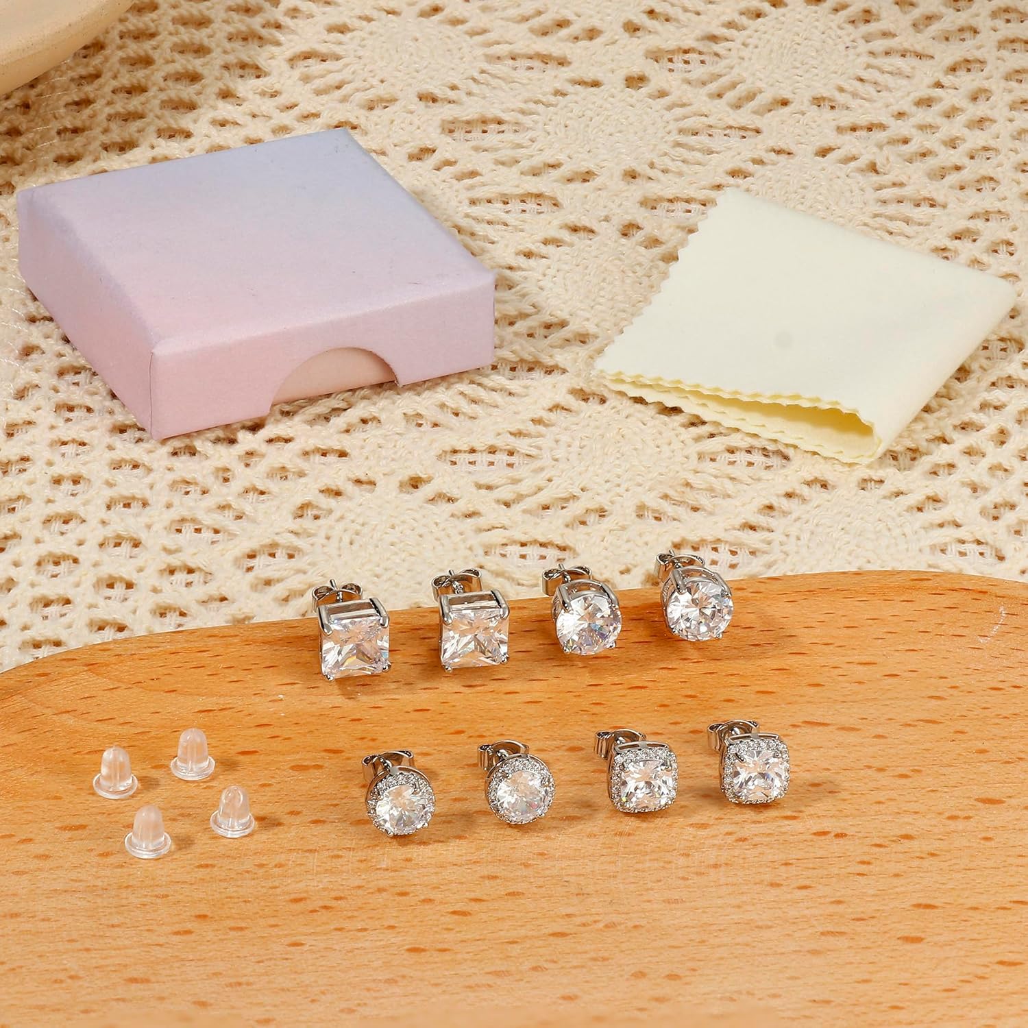 Hypoallergenic Stud Earrings for Women Men - 925 Sterling Silver Earrings for Sensitive Ears - 6/8/10mm Cubic Zirconia Earrings Studs-18K Gold Plated Simulated Diamond CZ Halo Earrings 2/4Pairs - Image 7