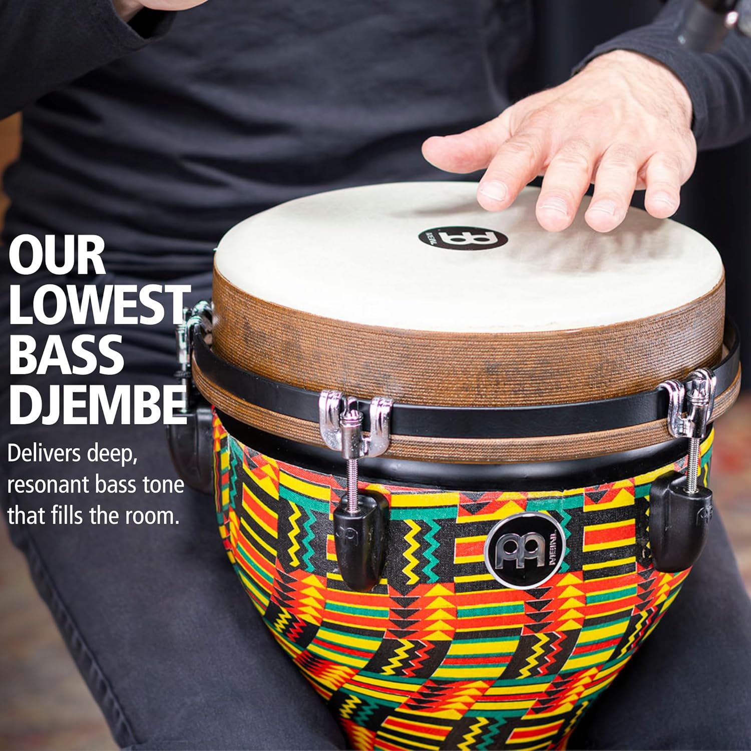 Jumbo Djembe Hand Drum with Deep Bass Tone — NOT MADE IN CHINA — Synthetic Shell and Head, 2-Year Warranty