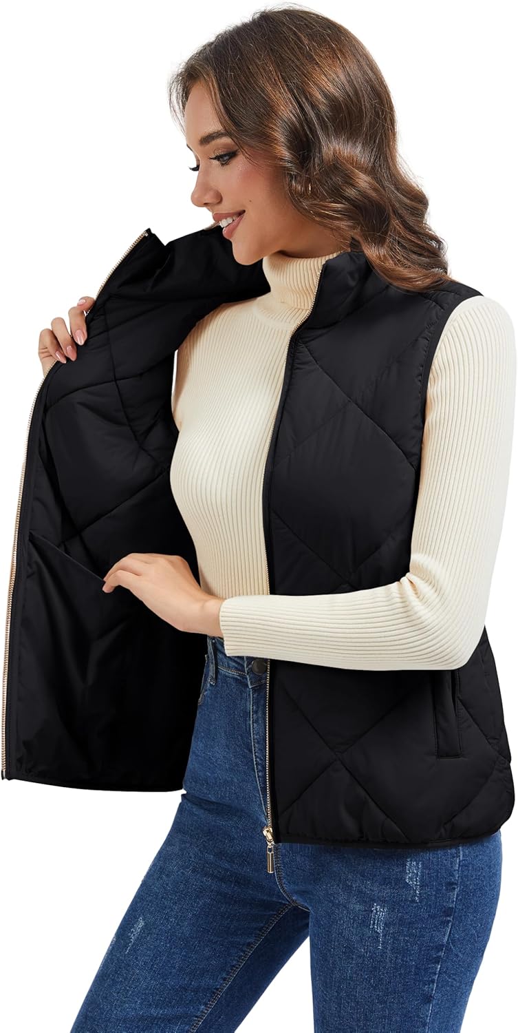 MAGCOMSEN Womens Puffer Vest Sleeveless Lightweight Winter Jackets Quilted Zip Up Coats Stand Collar Padded Outerwear Vests - Image 3
