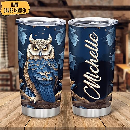 Miniatura 8 de Hyturtle Vaso personalizado para amantes de los búhos  Just A Girl Who Loves Owls - Vaso de café de acero inoxidable con nombre personalizado, 20