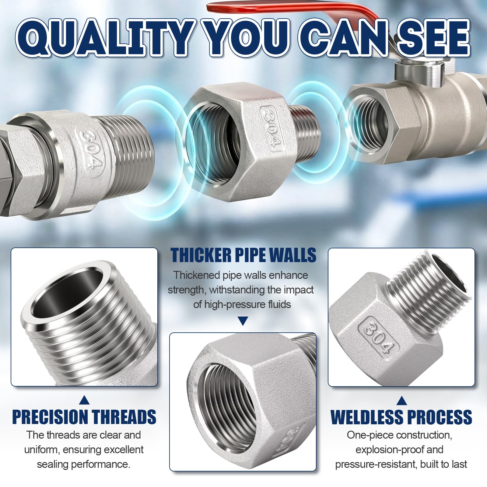 Bwintech 6 pz 1/4" Maschio a 1/2" BSP Femmina Filettatura In Acciaio inox 304 Boccola Esagonale Riduttore Connettore Per Tubo Collegamento Conversione - 4