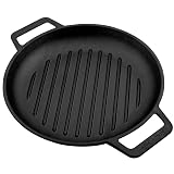 Victoria Cast Iron Round Grill Pan with Double Loop Handles, Made in Colombia, 10 Inches 10 Inch Round Double Loop Handle