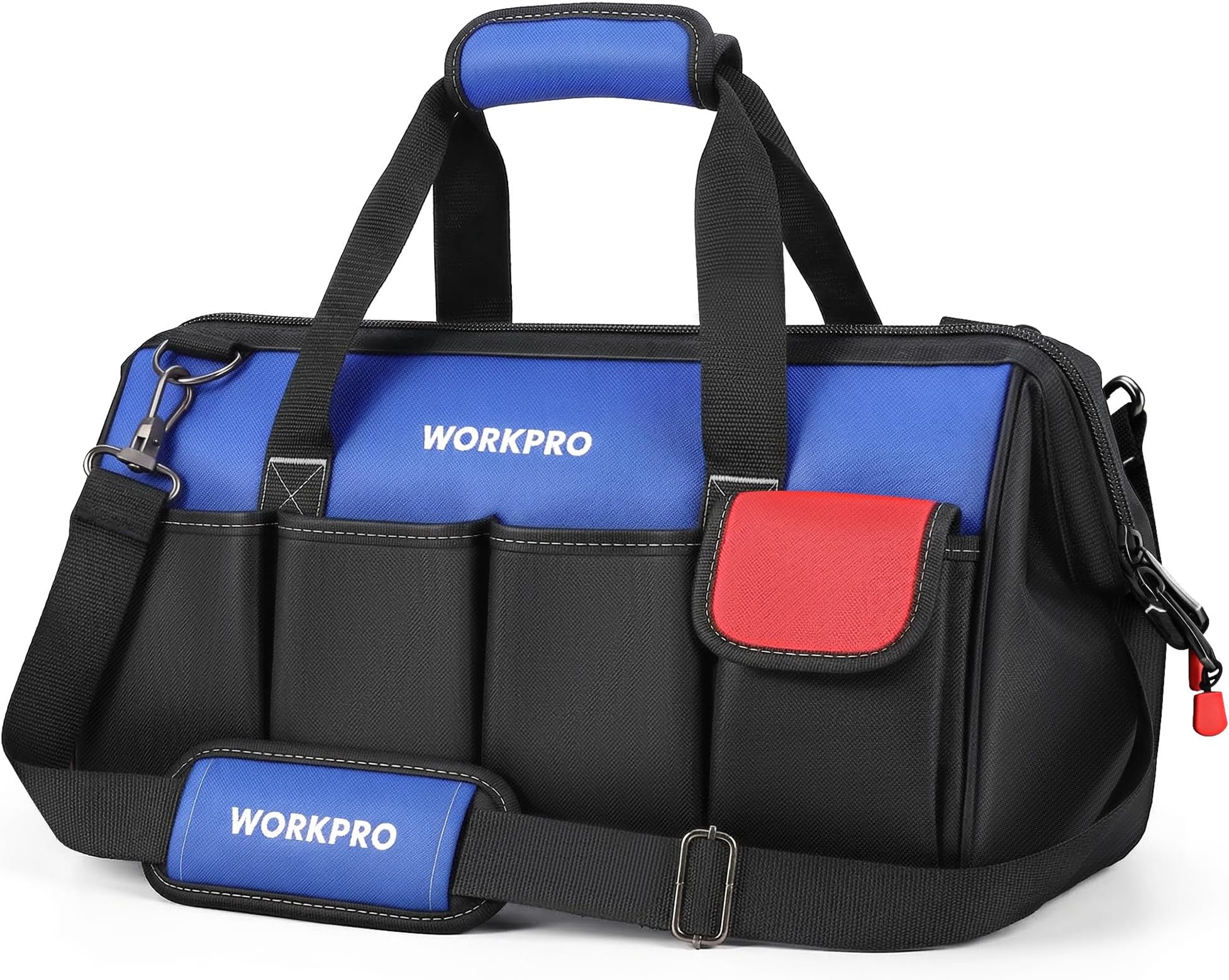 WORKPRO 18-inch, Large Heavy Duty Tool Bag Organiser, Multi-Purpose Wide Open Mouth Storage Bag, Waterproof Electricians Tool Bag with Adjustable Shoulder Strap
