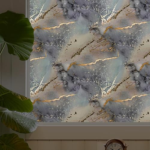 DKTIE Película de privacidad para ventana con diseño de mármol con herramientas de instalación, protege la privacidad, suaviza la luz, elegante