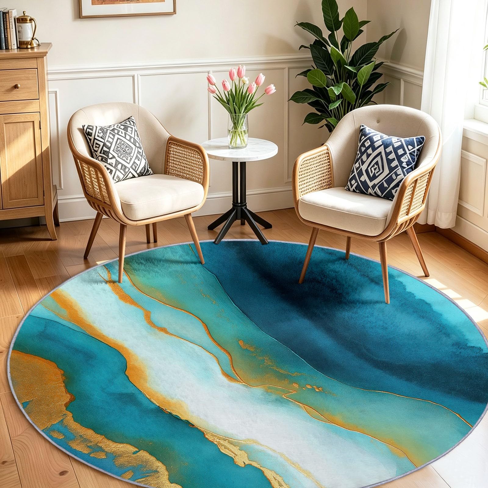 Tapis rond marbre fluide de 80 cm multicolore et lavable