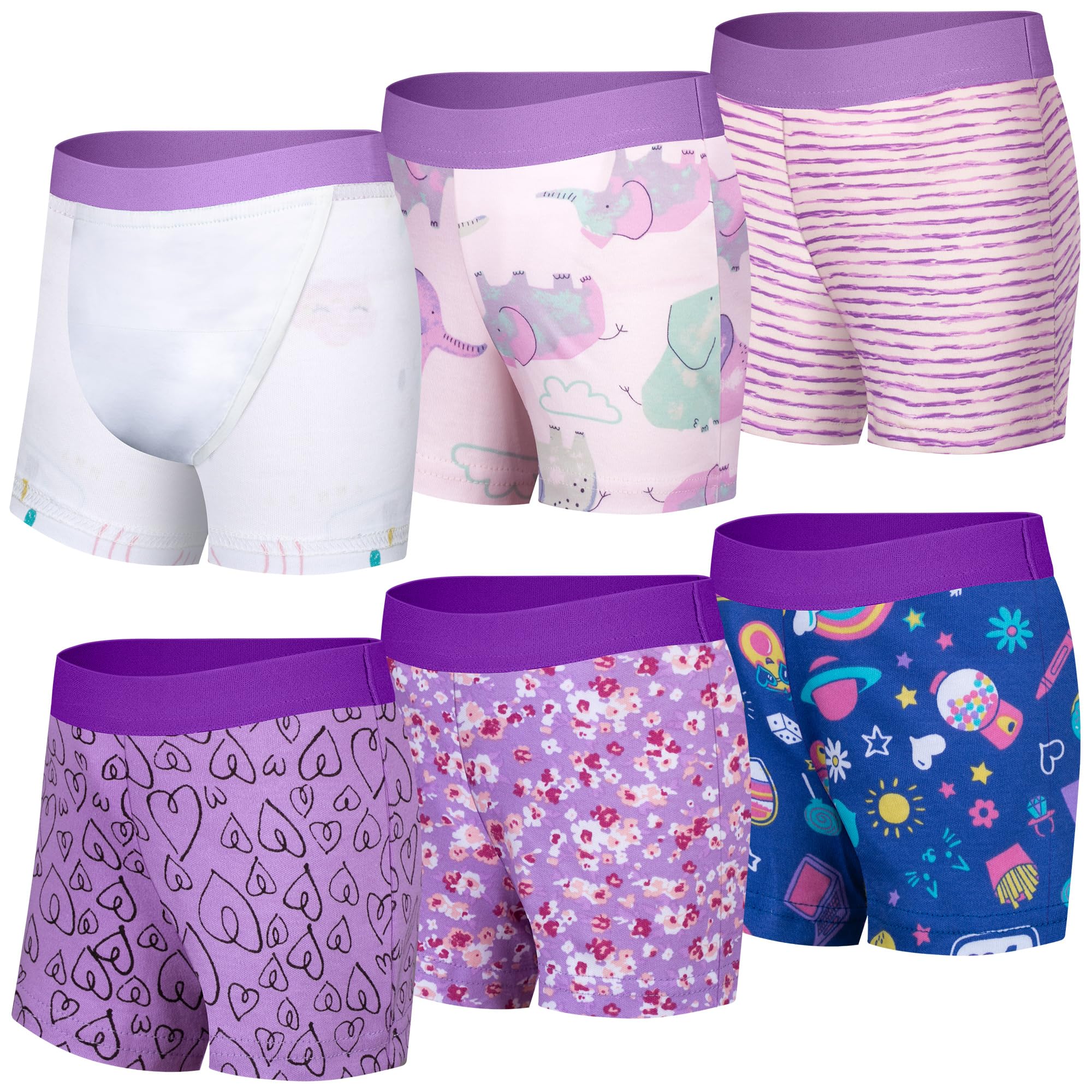 BIG ELEPHANT Set of 6 Kids Potty Training Panties - 100% Cotton Washable Boxer Style Training Panties for Boys and Girls, Rainbow, 5 Years