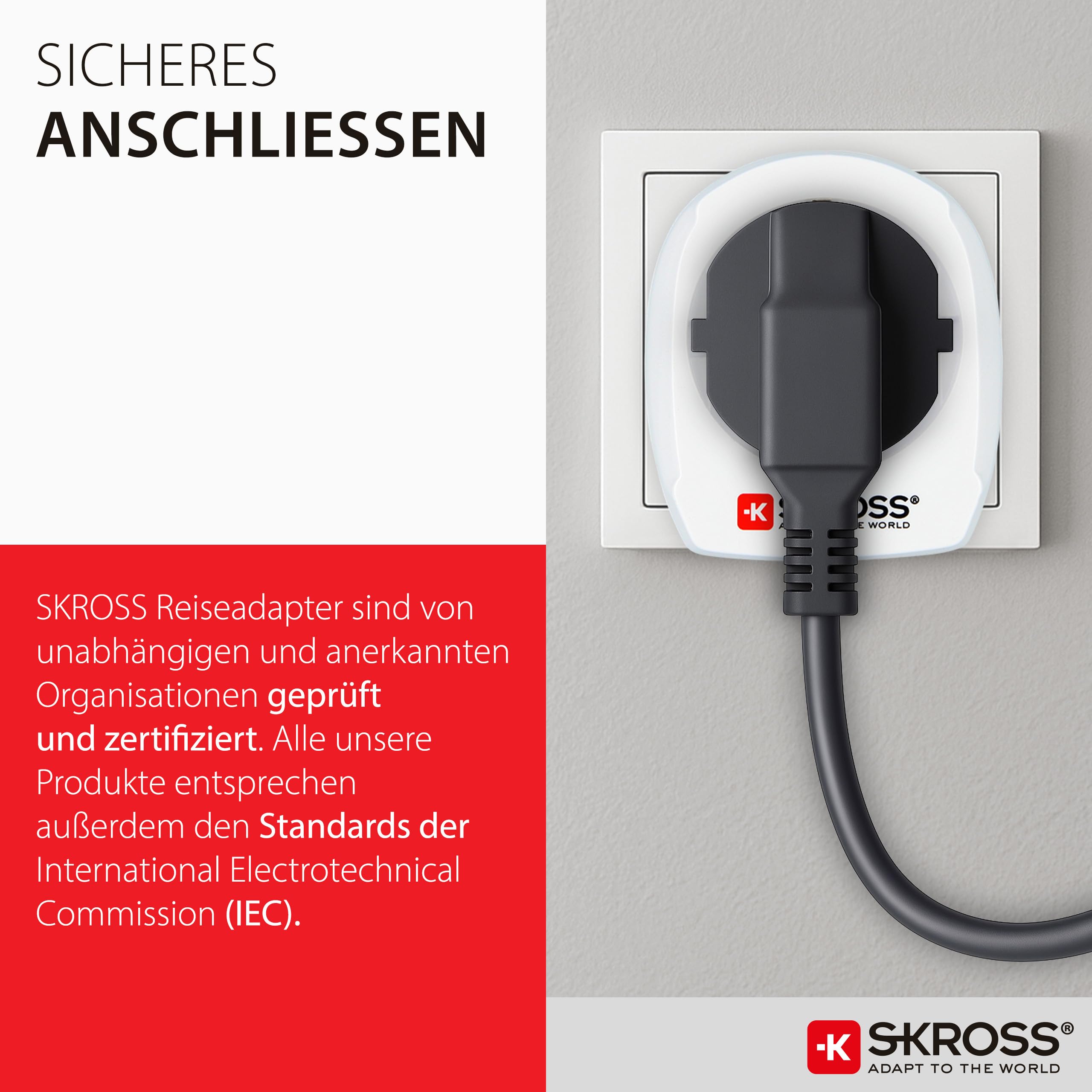 SKROSS Wtyczka podróżna z USB - Niemcy do Danii - adapter podróżny do stosowania urządzeń z wtyczką Schuko lub Euro w Danii