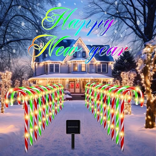 Baquler 30 luces solares de bastón de caramelo de Navidad de 19 pulgadas, marcadores de camino de Navidad con 9 modos de iluminación, luz de estaca