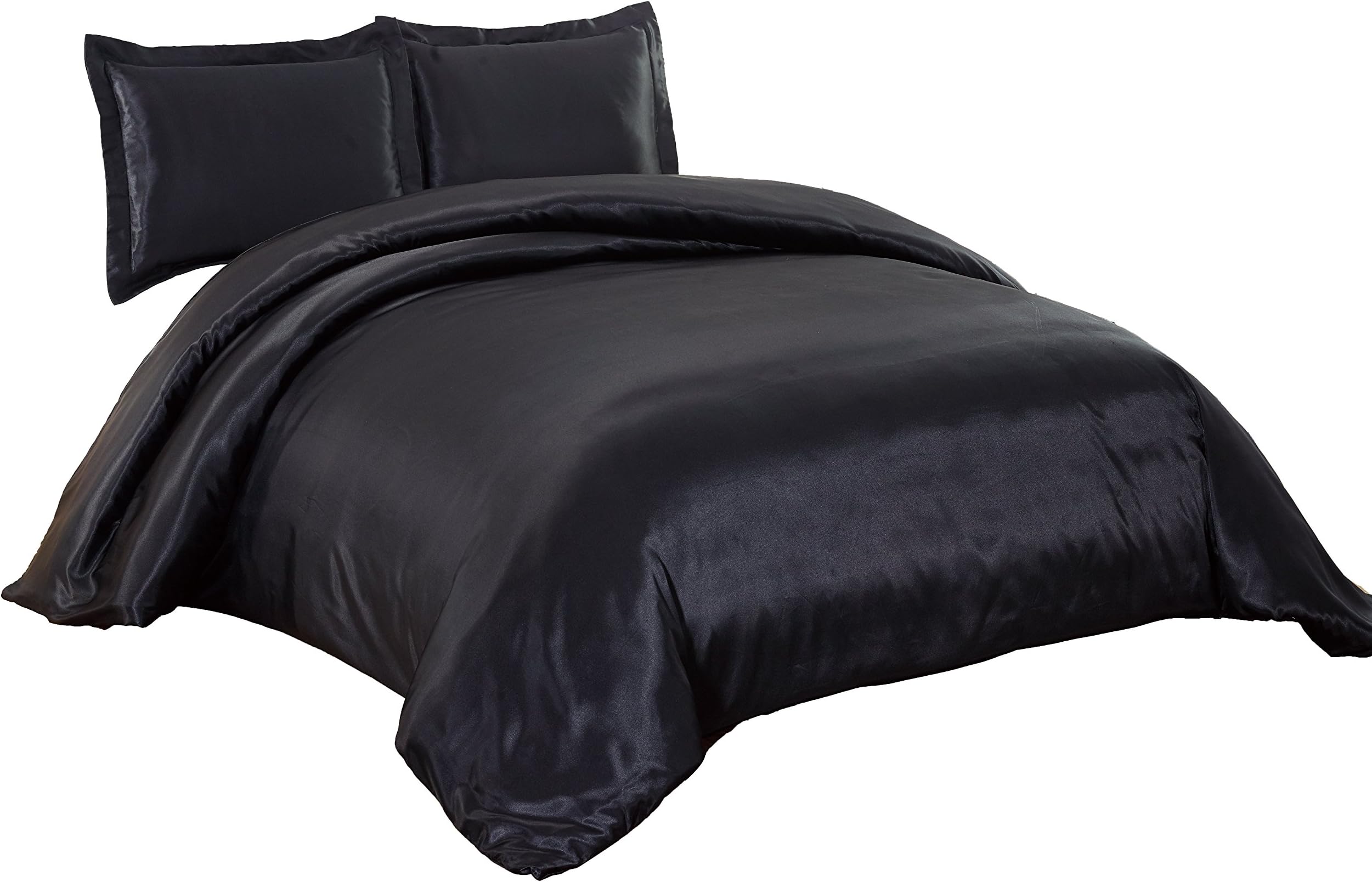 Chezmoi Collection 3-Piece Silky Bridal Satin Duvet Set King, Black